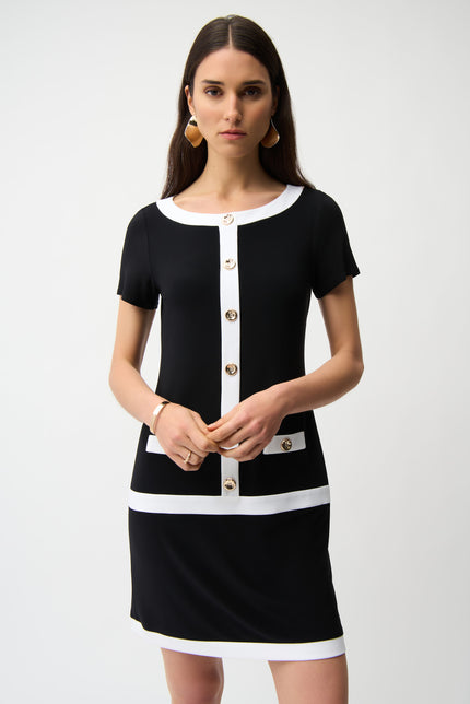 SILKY KNIT COLOR BLOCK SHEATH DRESS