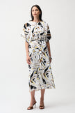 RECYCLED WOVEN TROPICAL PRINT TRAPEZE DRESS WITH SASH