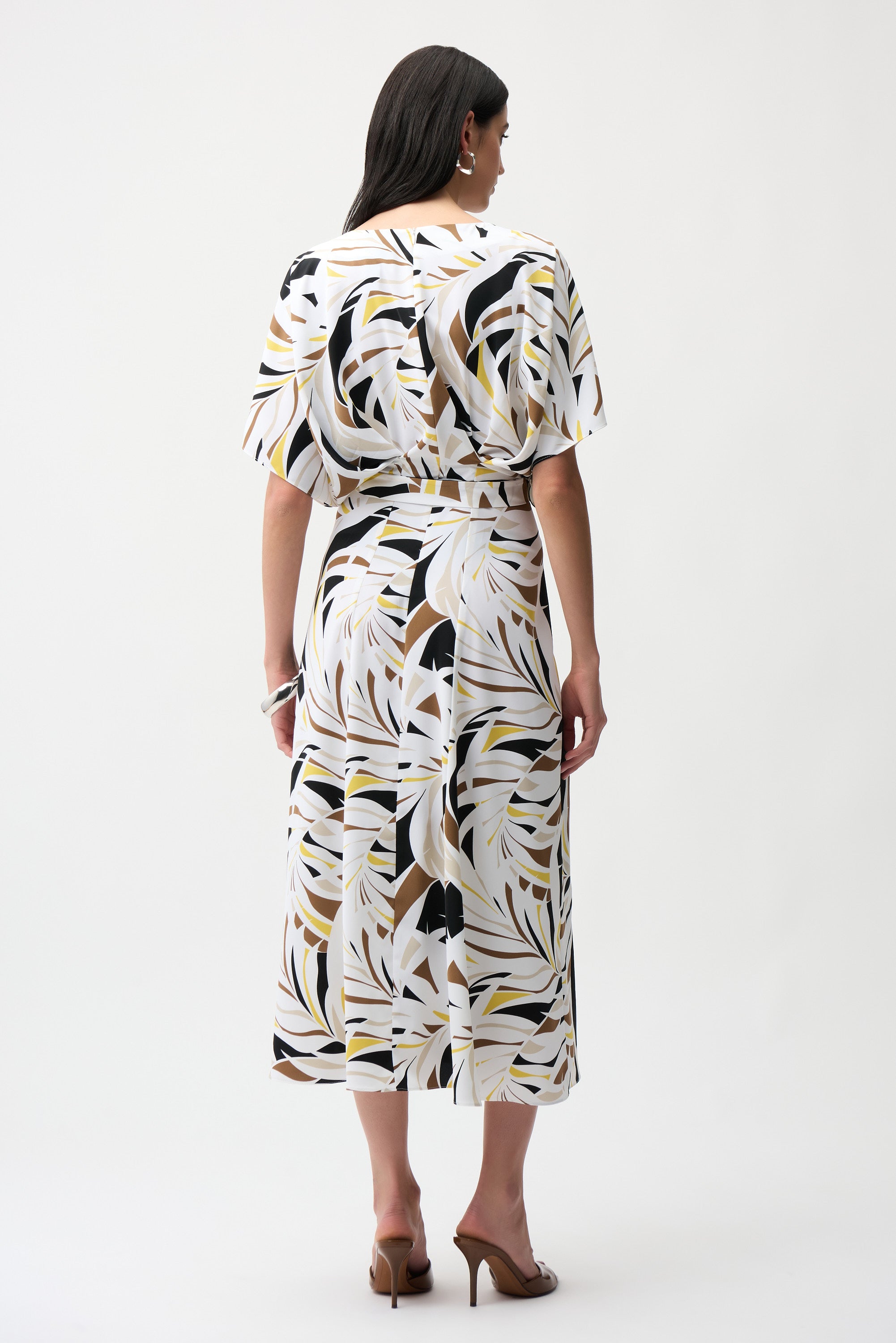 RECYCLED WOVEN TROPICAL PRINT TRAPEZE DRESS WITH SASH