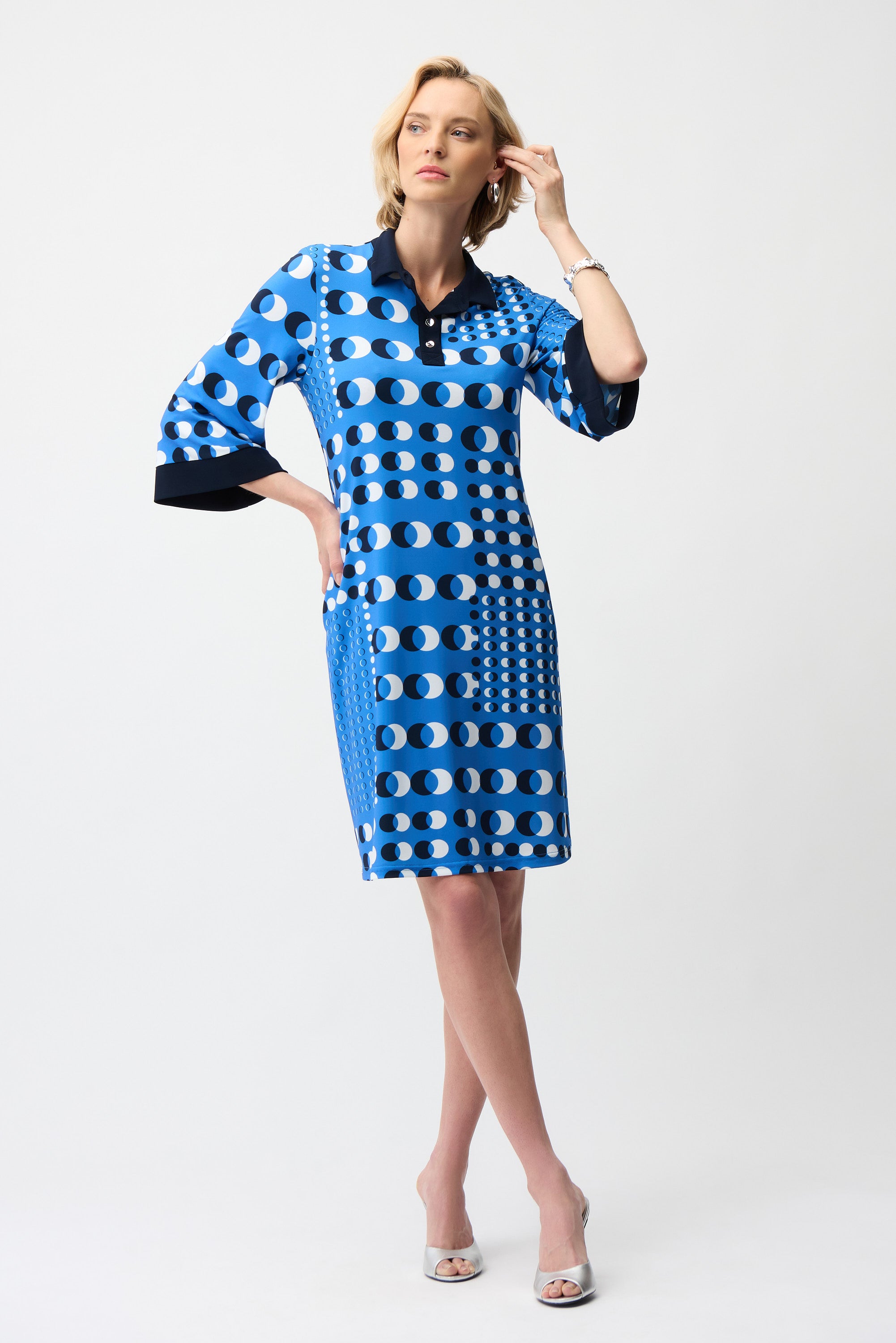 SILKY KNIT DOT PRINT SHIRT DRESS