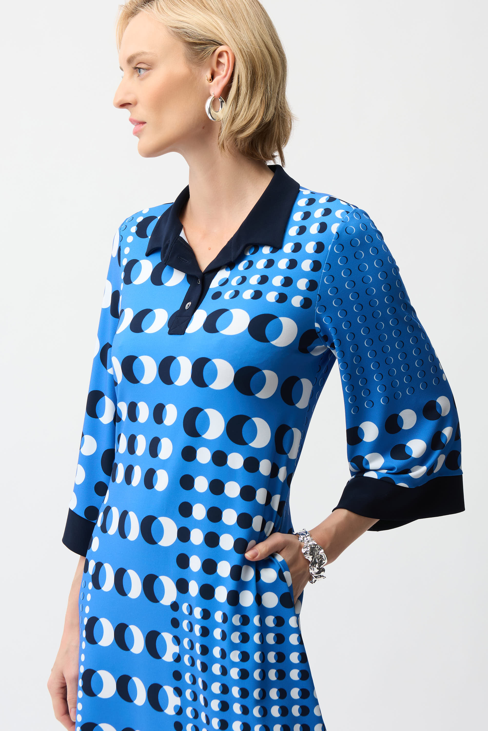 SILKY KNIT DOT PRINT SHIRT DRESS