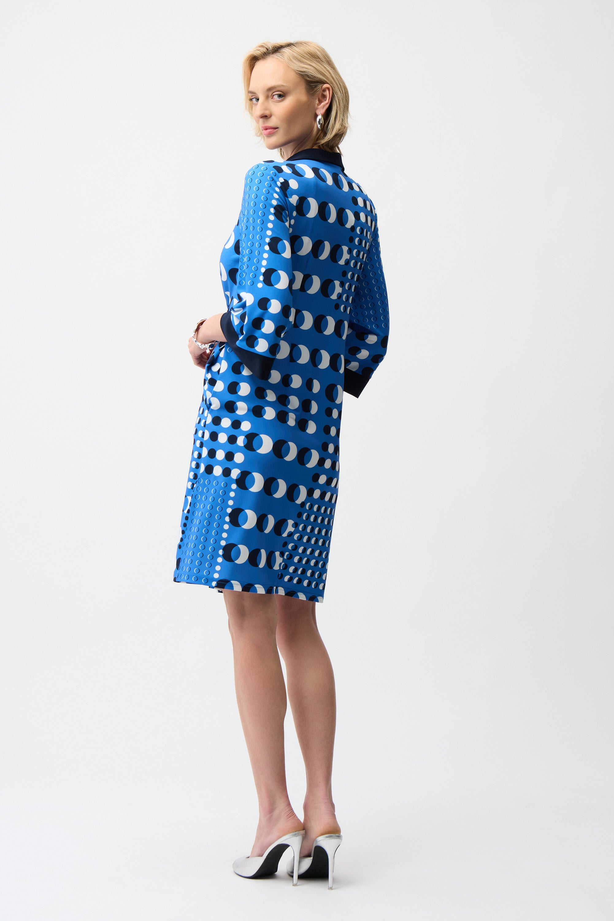 SILKY KNIT DOT PRINT SHIRT DRESS