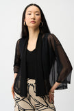 MESH AND SILKY KNIT DRAPED OPEN FRONT COVER UP