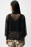 MESH AND SILKY KNIT DRAPED OPEN FRONT COVER UP