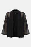 MESH AND SILKY KNIT DRAPED OPEN FRONT COVER UP