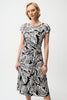 SILKY KNIT PRINT FIT AND FLARE DRESS WITH BOAT NECKLINE