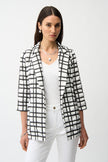 JACQUARD PLAID PRINT BOXY BLAZER WITH NOTCHED COLLAR