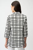 JACQUARD PLAID PRINT BOXY BLAZER WITH NOTCHED COLLAR