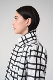 JACQUARD PLAID PRINT BOXY BLAZER WITH NOTCHED COLLAR