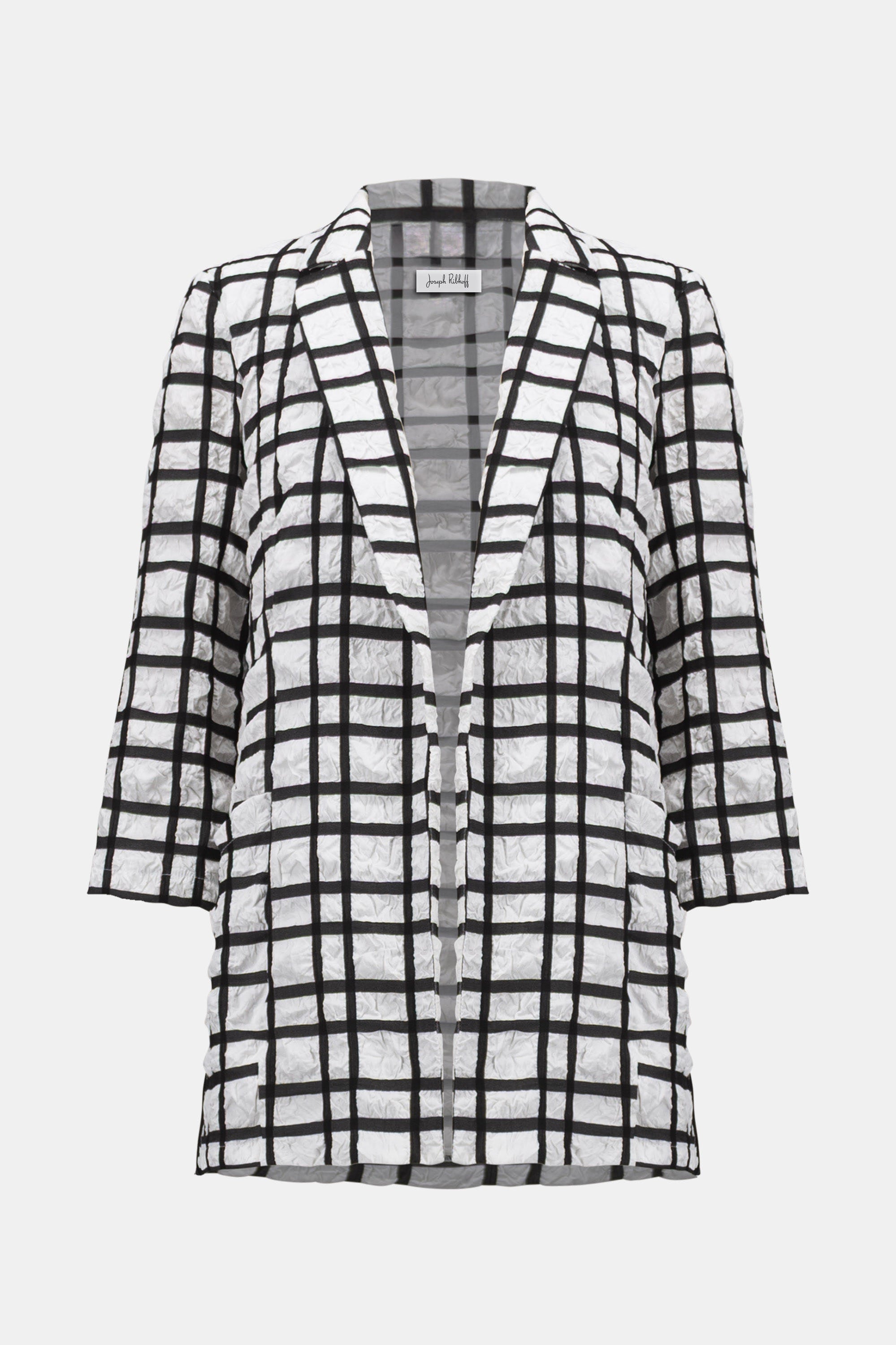 JACQUARD PLAID PRINT BOXY BLAZER WITH NOTCHED COLLAR