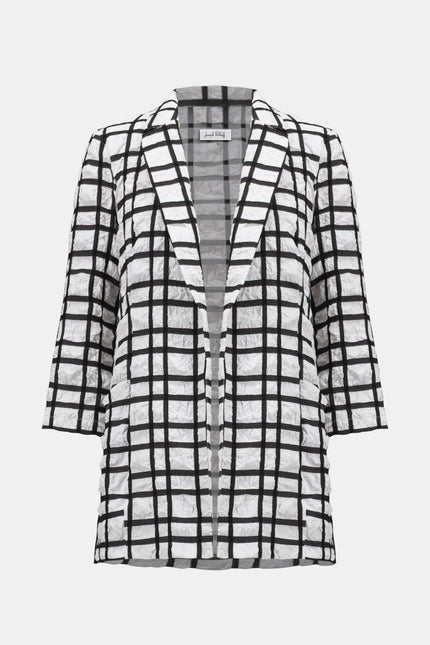 JACQUARD PLAID PRINT BOXY BLAZER WITH NOTCHED COLLAR