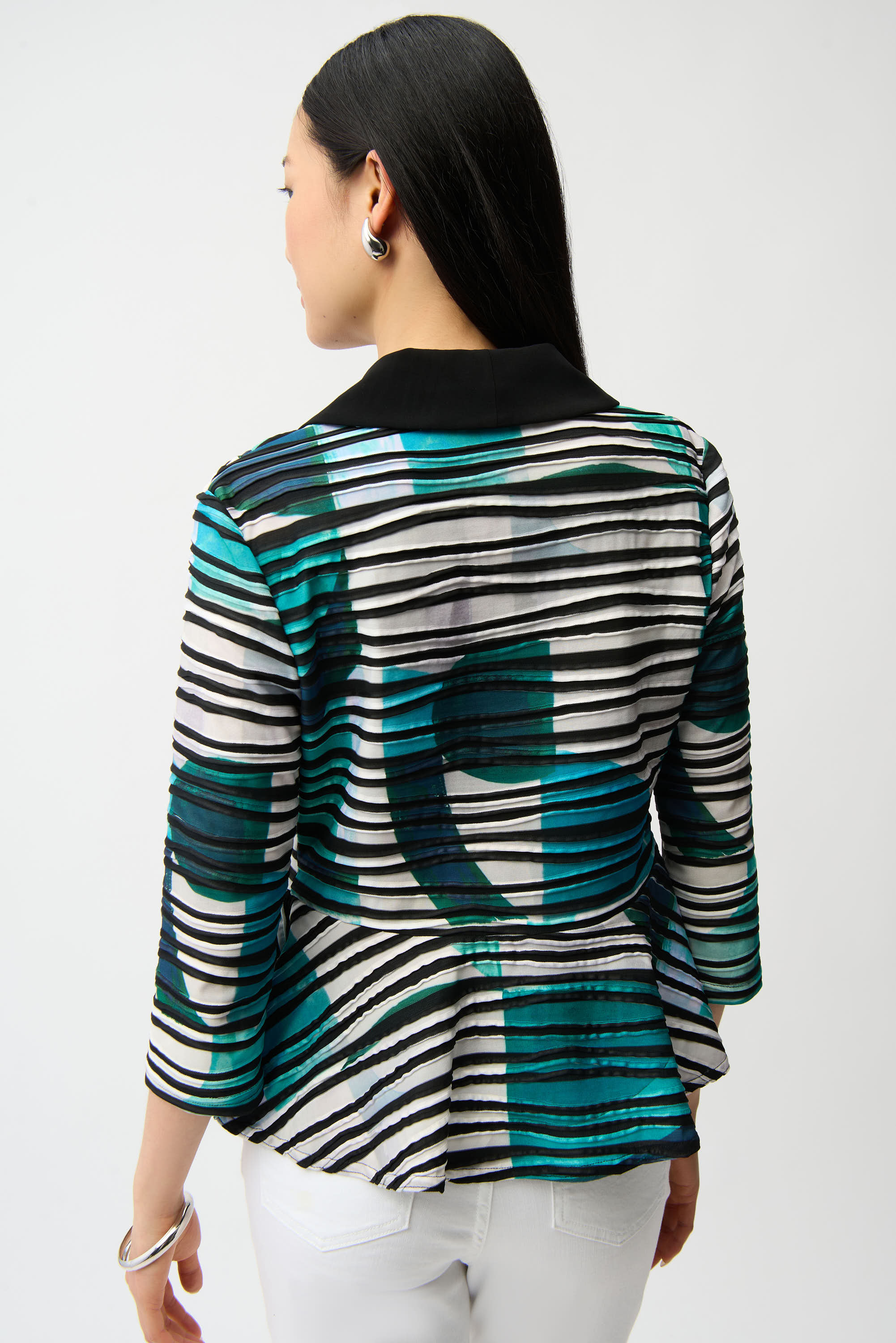 CASCADE KNIT GEOMETRIC PRINT PEPLUM JACKET AND CAMI SET
