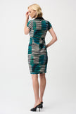 CASCADE KNIT GEOMETRIC PRINT SHEATH DRESS