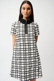 JACQUARD PLAID PRINT ALINE DRESS WITH CONTRAST DETAIL