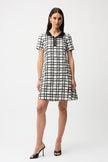 JACQUARD PLAID PRINT ALINE DRESS WITH CONTRAST DETAIL