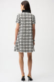 JACQUARD PLAID PRINT ALINE DRESS WITH CONTRAST DETAIL