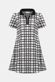 JACQUARD PLAID PRINT ALINE DRESS WITH CONTRAST DETAIL