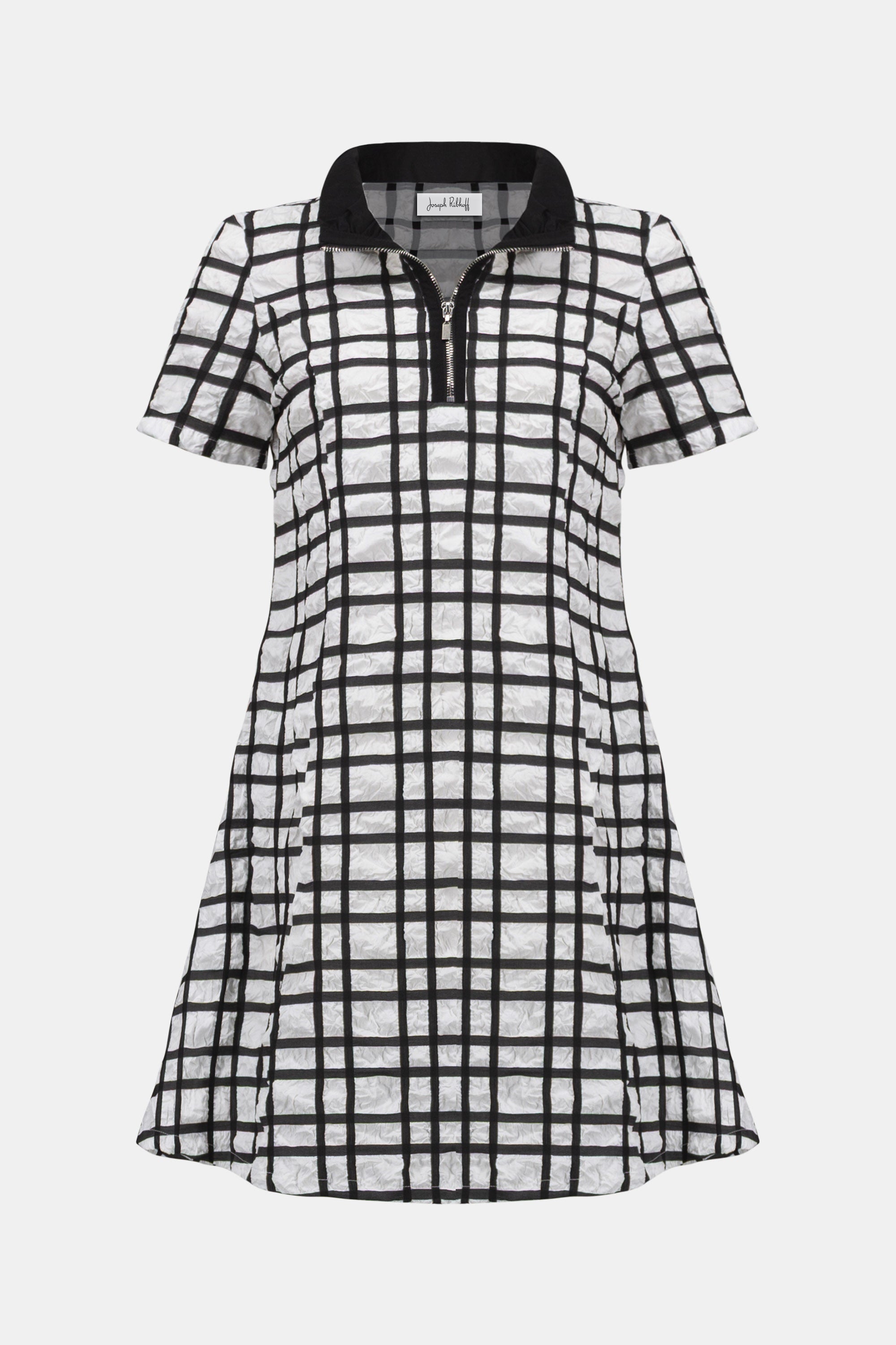 JACQUARD PLAID PRINT ALINE DRESS WITH CONTRAST DETAIL