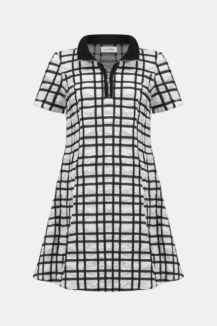 JACQUARD PLAID PRINT ALINE DRESS WITH CONTRAST DETAIL