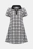 JACQUARD PLAID PRINT ALINE DRESS WITH CONTRAST DETAIL