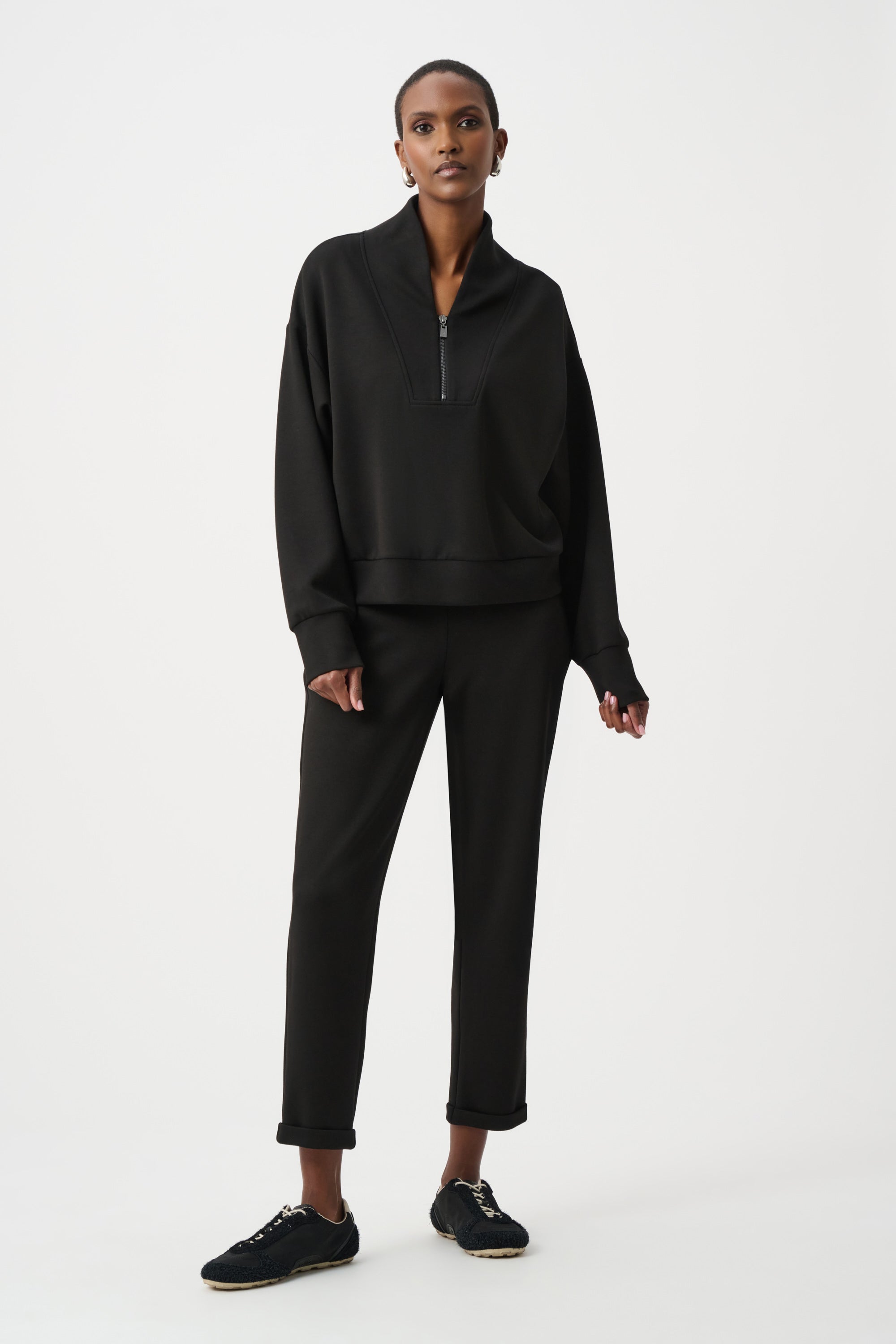 SCUBA JERSEY BOXY SWEATSHIRT WITH HIGH COLLAR AND FRONT ZIP