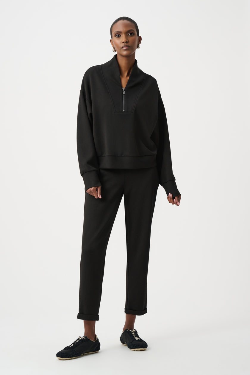SCUBA JERSEY BOXY SWEATSHIRT WITH HIGH COLLAR AND FRONT ZIP