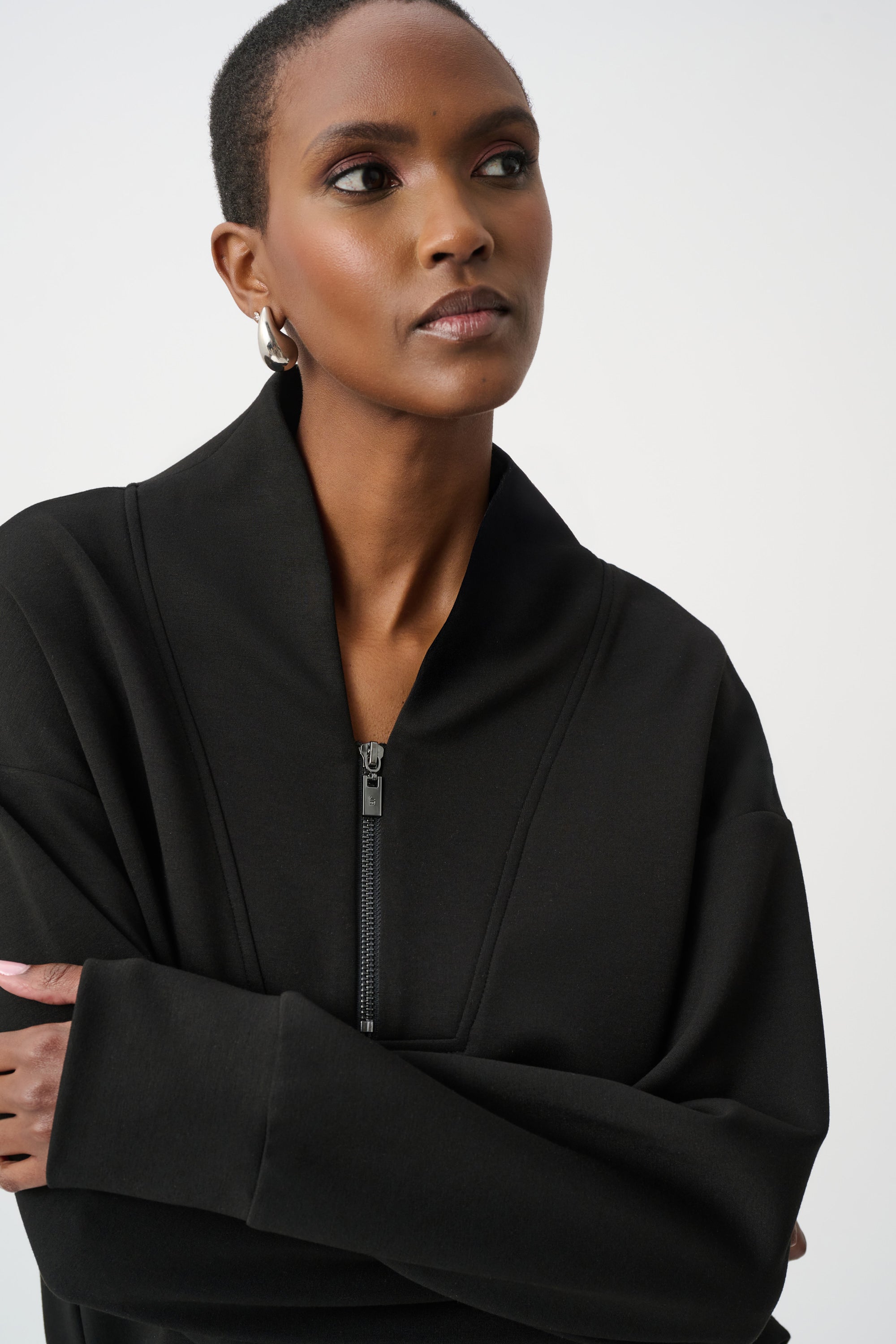 SCUBA JERSEY BOXY SWEATSHIRT WITH HIGH COLLAR AND FRONT ZIP