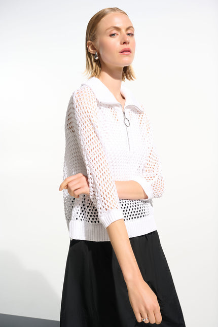 BOXY SWEATER KNIT WITH ZIPPED NECKLINE IN VANILLA