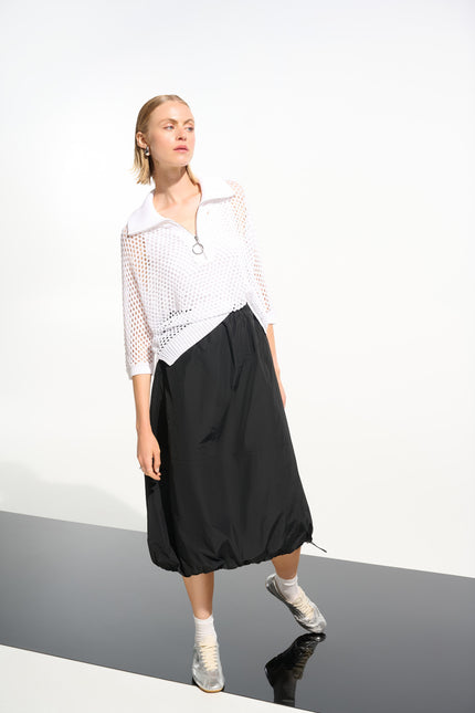 BOXY SWEATER KNIT WITH ZIPPED NECKLINE IN VANILLA