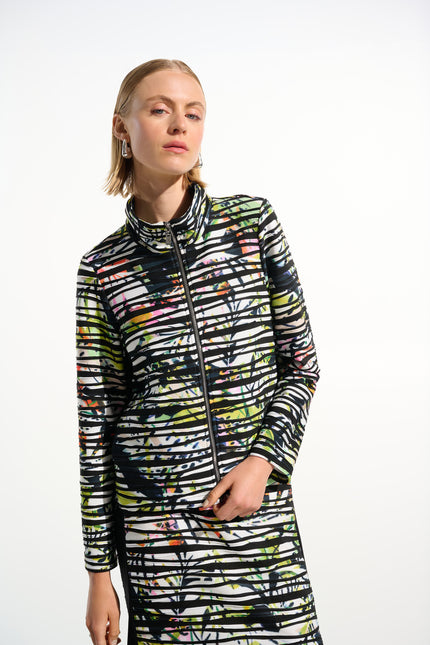 CASCADE KNIT TROPICAL PRINT JACKET WITH CONTRAST PANEL