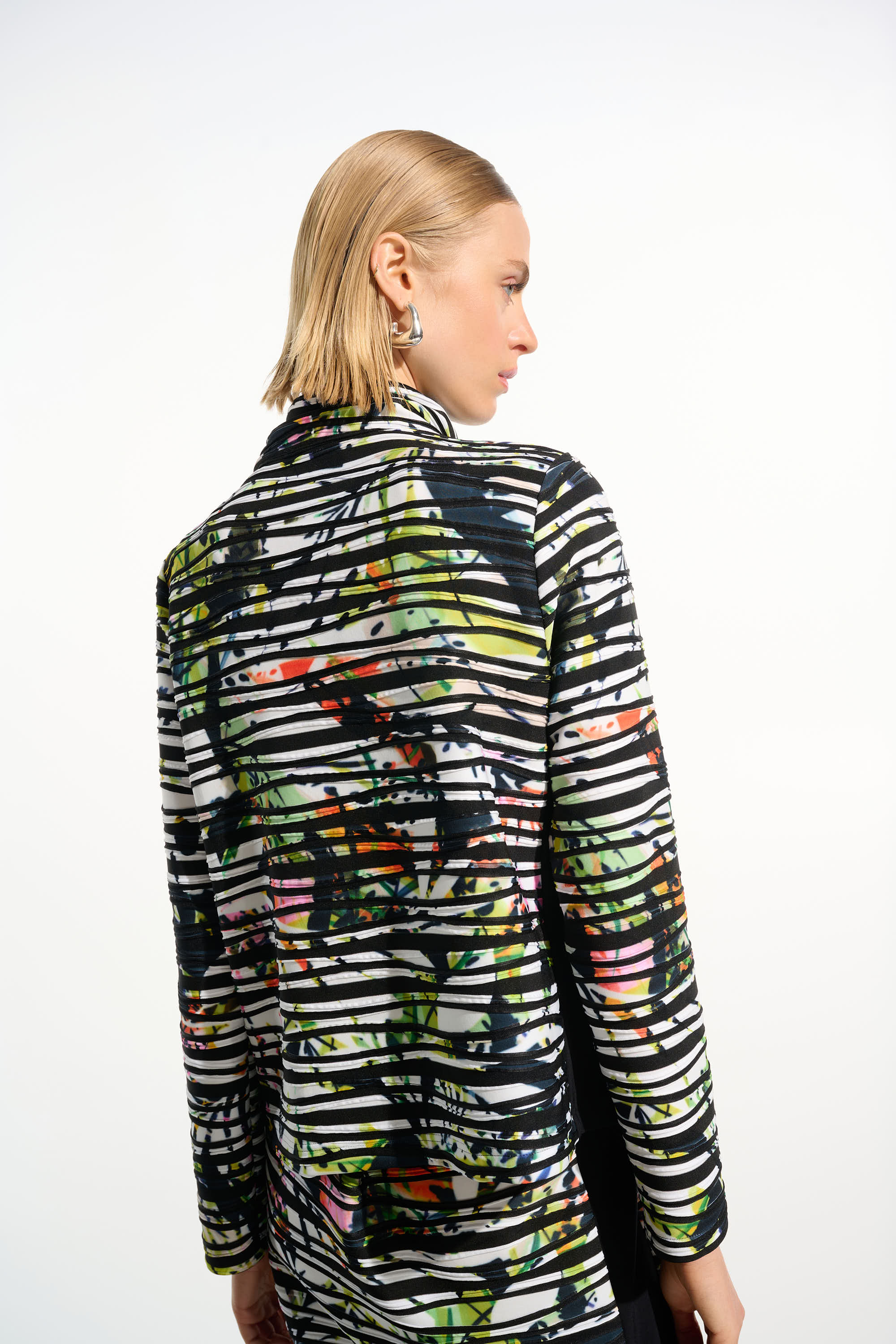 CASCADE KNIT TROPICAL PRINT JACKET WITH CONTRAST PANEL