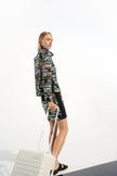CASCADE KNIT TROPICAL PRINT JACKET WITH CONTRAST PANEL