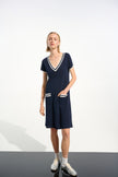 VISCOSE KNIT ALINE DRESS WITH RIB TRIM