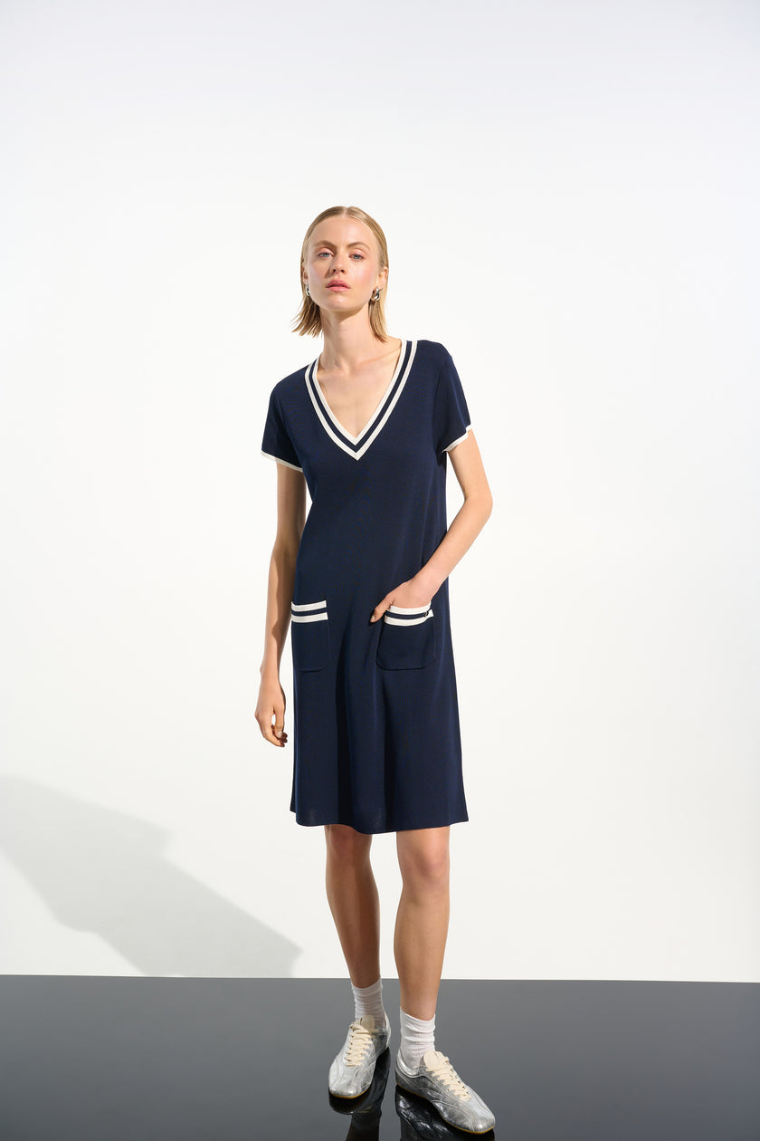 VISCOSE KNIT ALINE DRESS WITH RIB TRIM