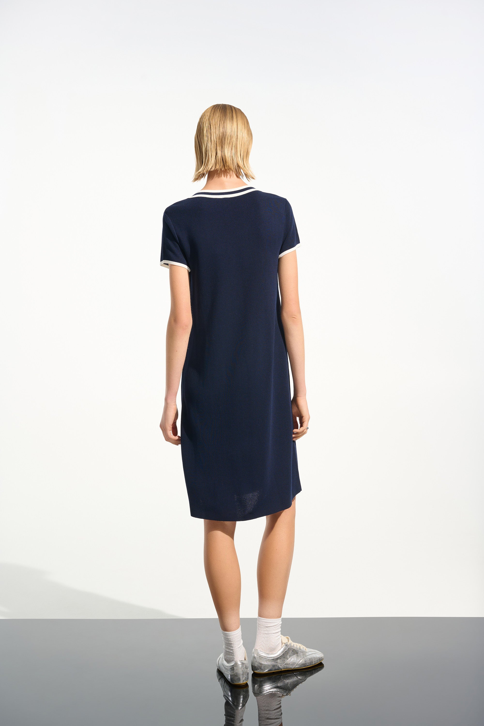 VISCOSE KNIT ALINE DRESS WITH RIB TRIM