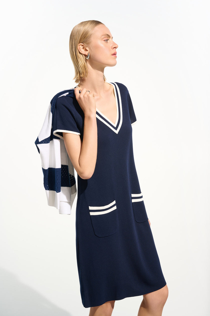 VISCOSE KNIT ALINE DRESS WITH RIB TRIM