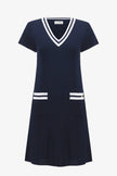 VISCOSE KNIT ALINE DRESS WITH RIB TRIM