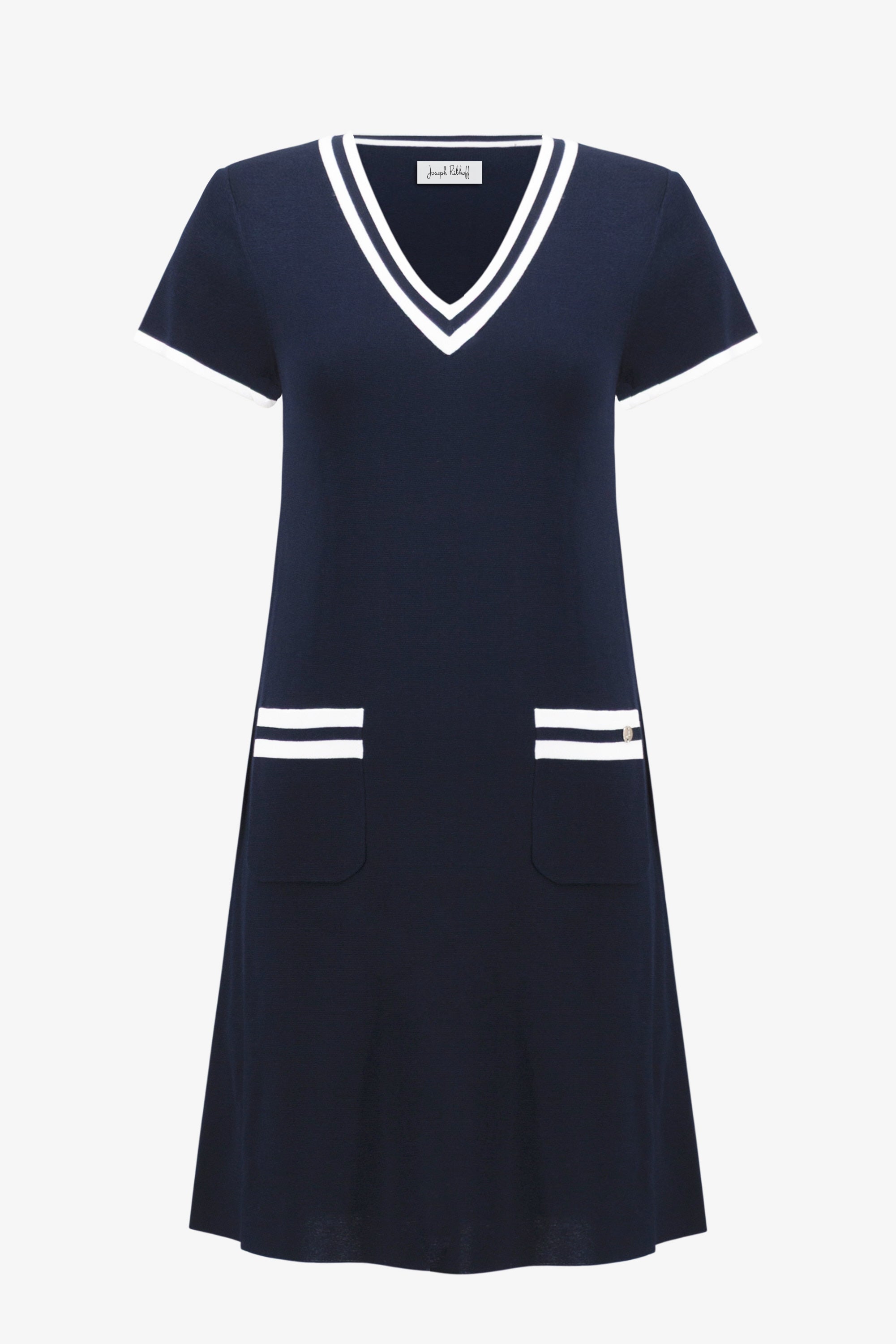 VISCOSE KNIT ALINE DRESS WITH RIB TRIM