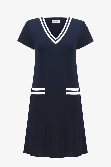 VISCOSE KNIT ALINE DRESS WITH RIB TRIM