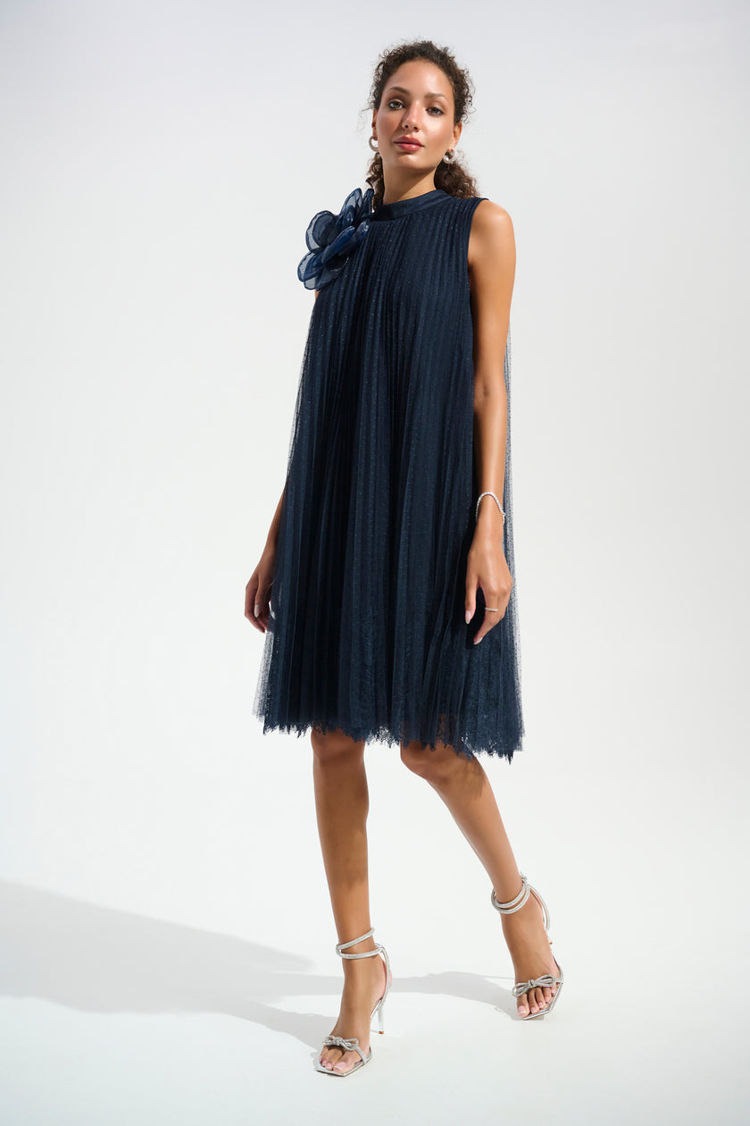 MESH AND LACE ALINE DRESS WITH ORGANZA FLOWER DETAIL