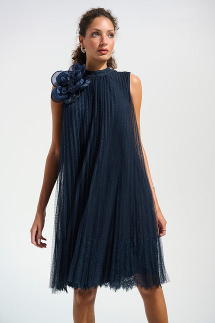MESH AND LACE ALINE DRESS WITH ORGANZA FLOWER DETAIL