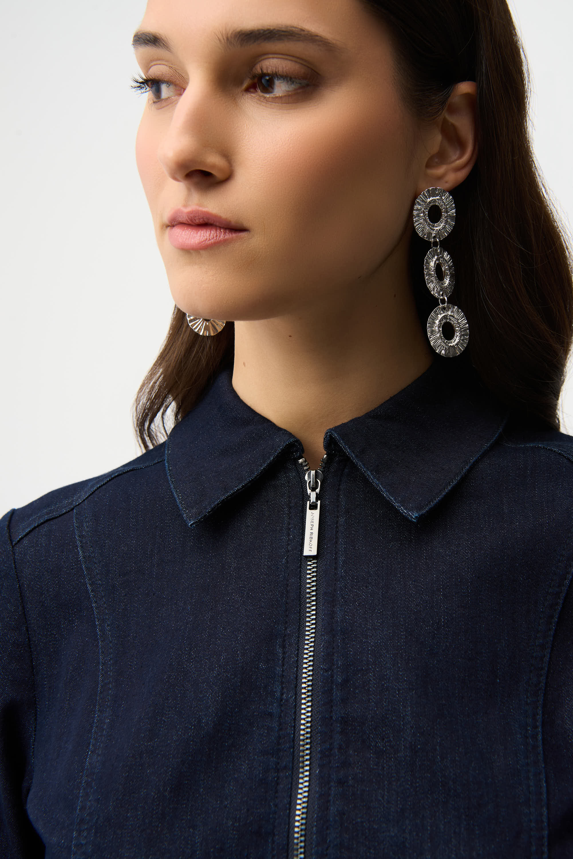 DENIM DRESS WITH HALF ZIP AND BELT