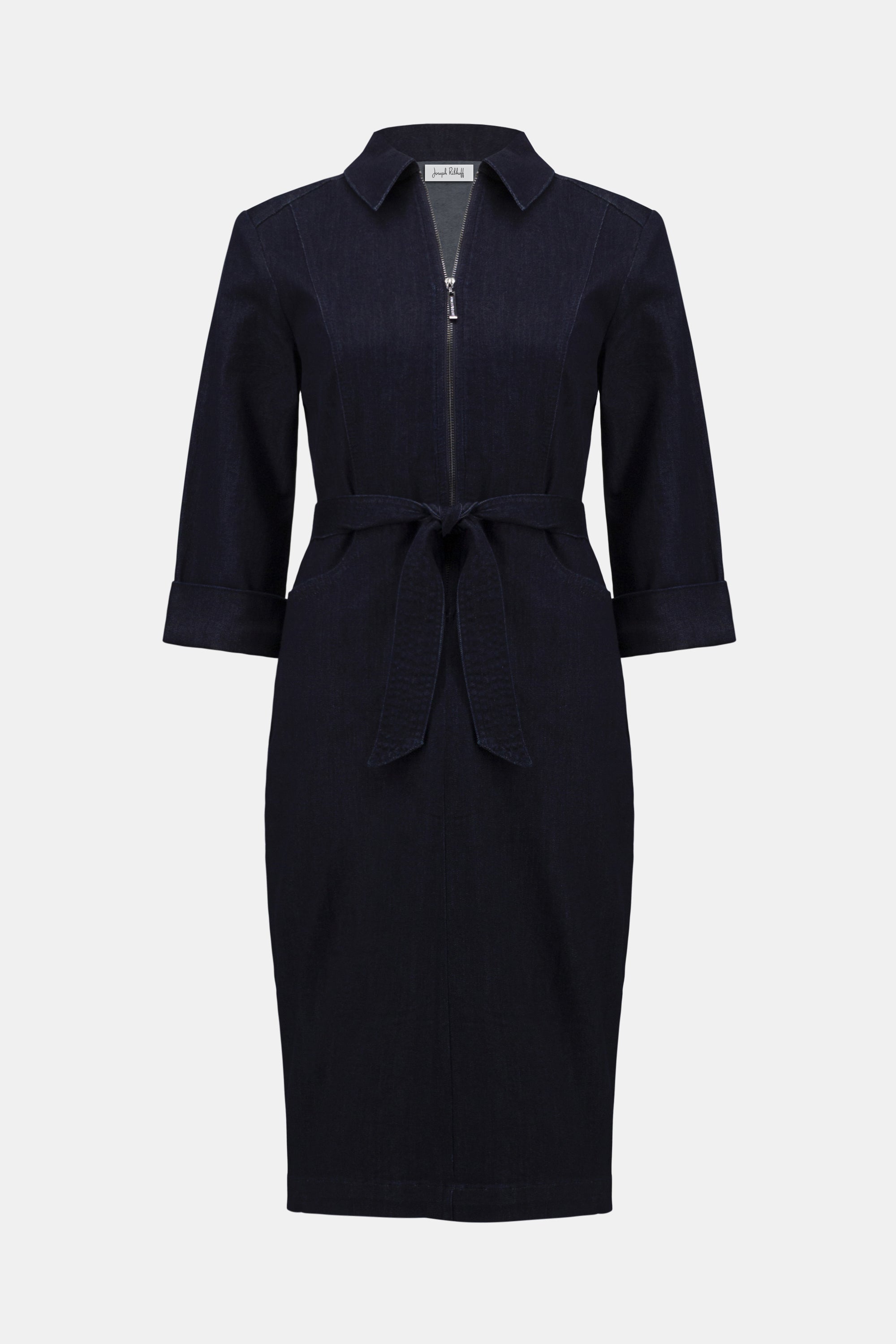 DENIM DRESS WITH HALF ZIP AND BELT