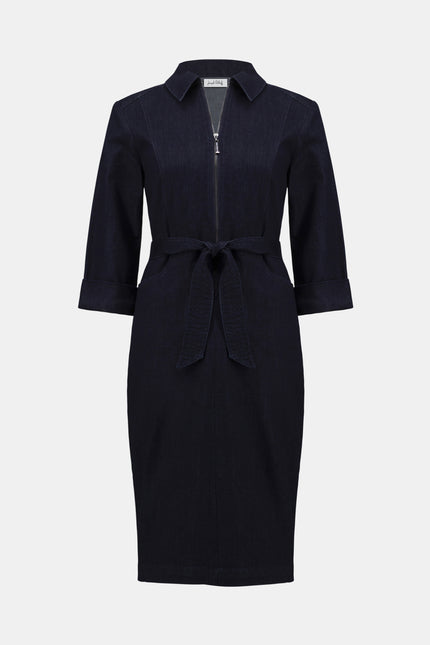 DENIM DRESS WITH HALF ZIP AND BELT