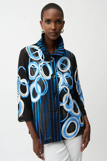 SATIN AND MESH SOUTACHE JACKET WITH BELL SLEEVES
