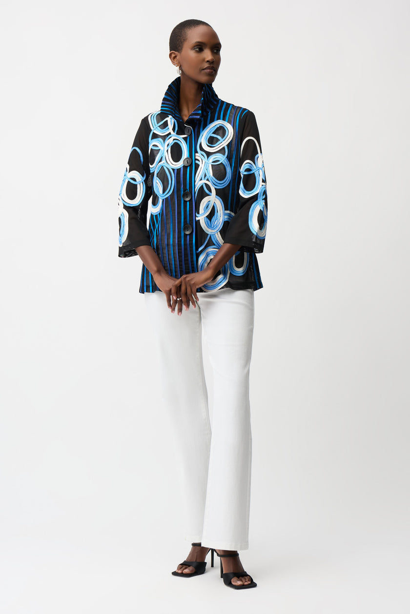 SATIN AND MESH SOUTACHE JACKET WITH BELL SLEEVES