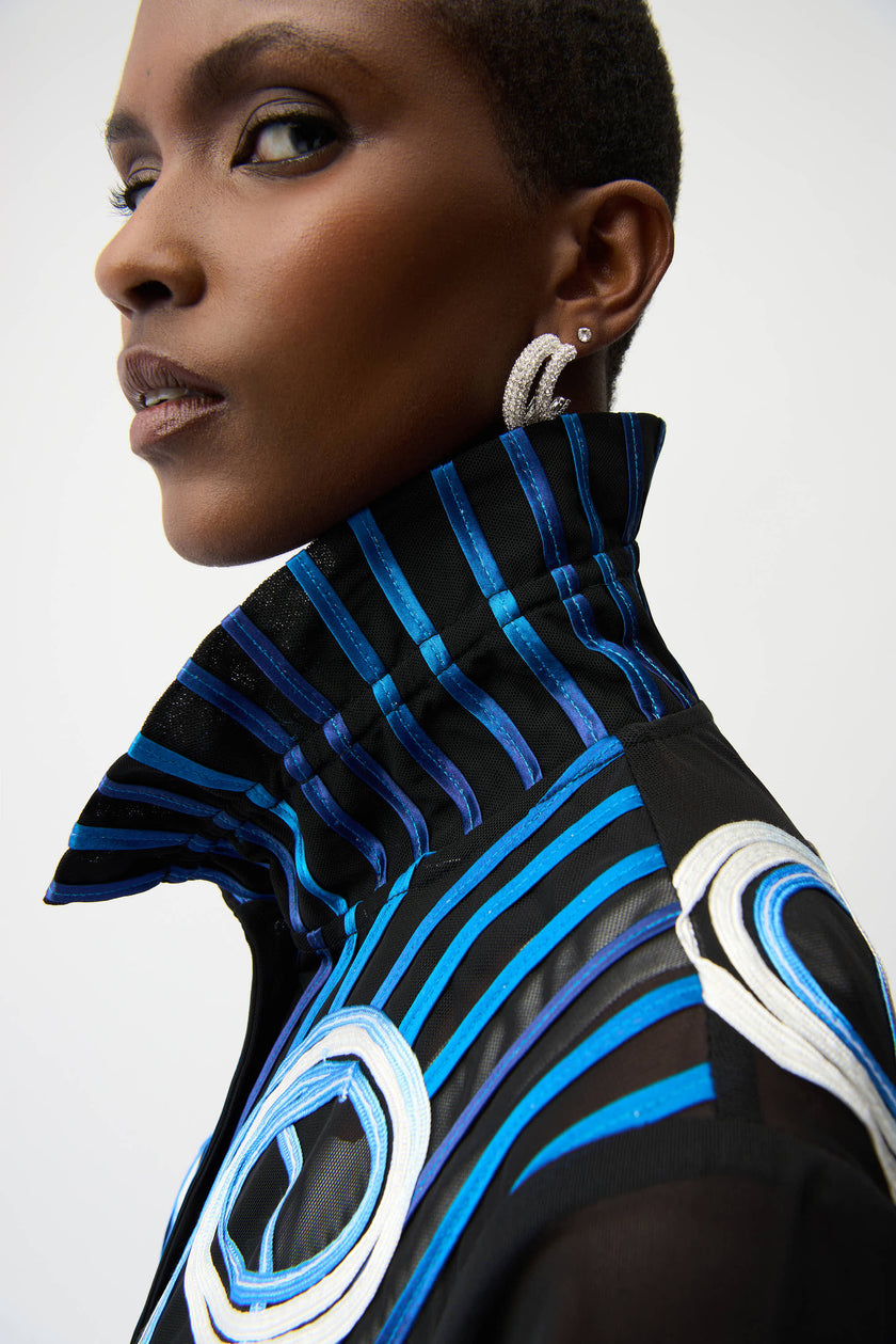 SATIN AND MESH SOUTACHE JACKET WITH BELL SLEEVES