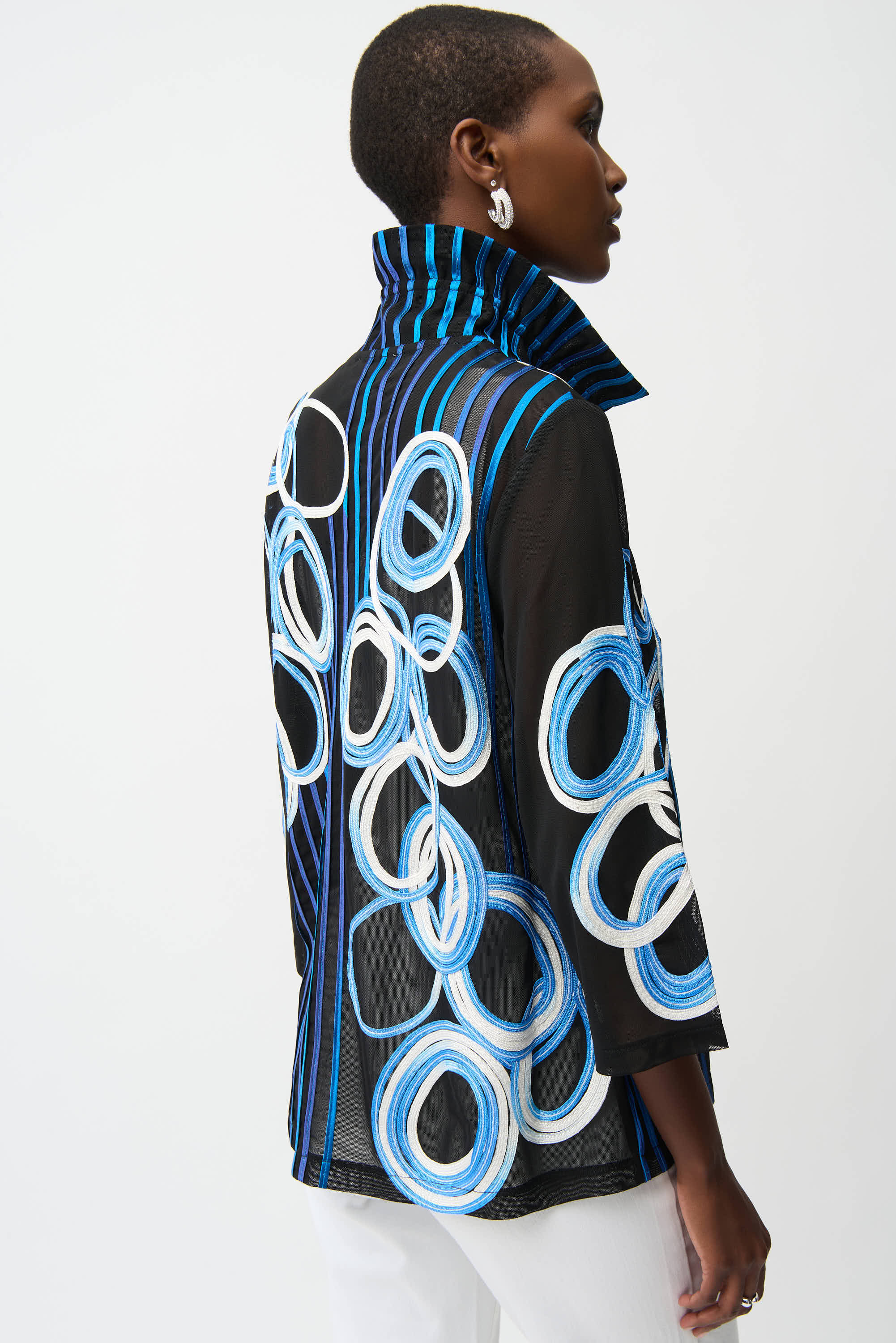 SATIN AND MESH SOUTACHE JACKET WITH BELL SLEEVES