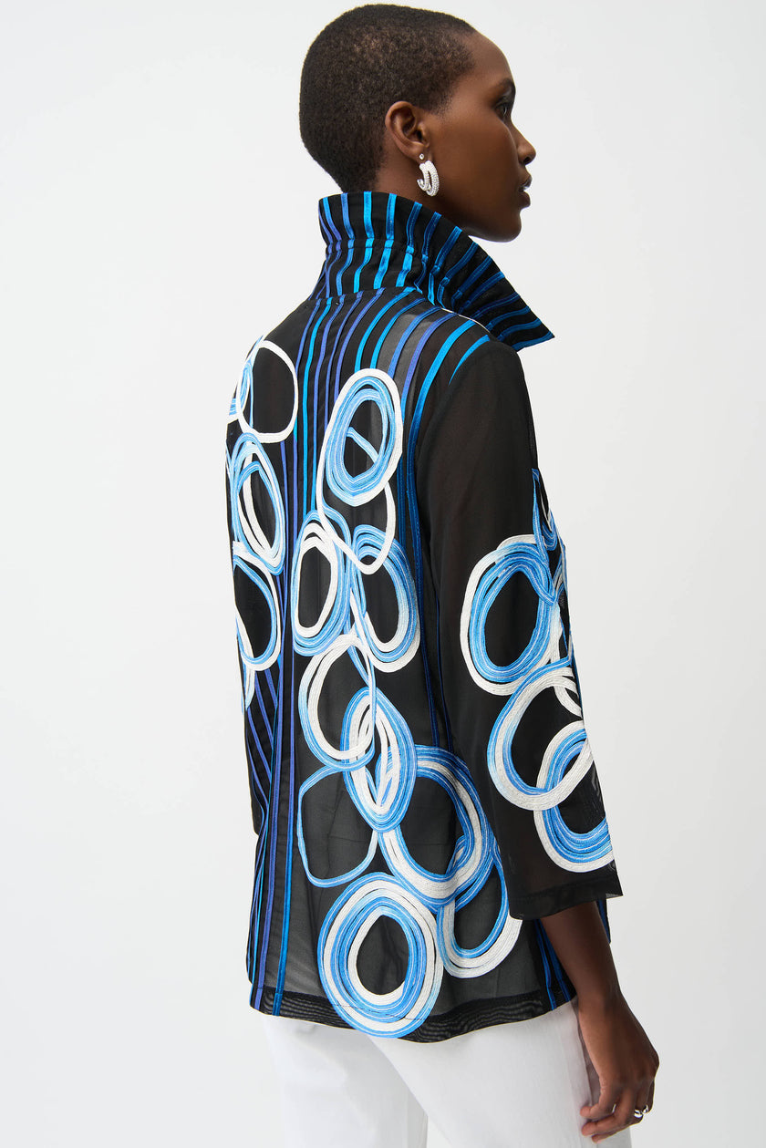 SATIN AND MESH SOUTACHE JACKET WITH BELL SLEEVES