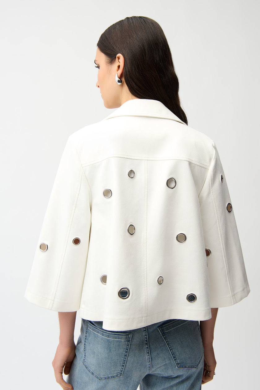 FOILED FAUX SUEDE SWING JACKET WITH GROMMETS